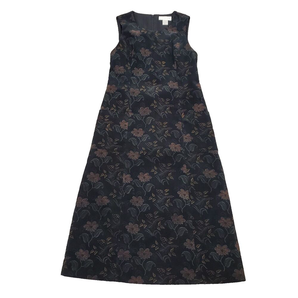 Doncaster Black Floral Maxi Dress with Brown & Green Accents
